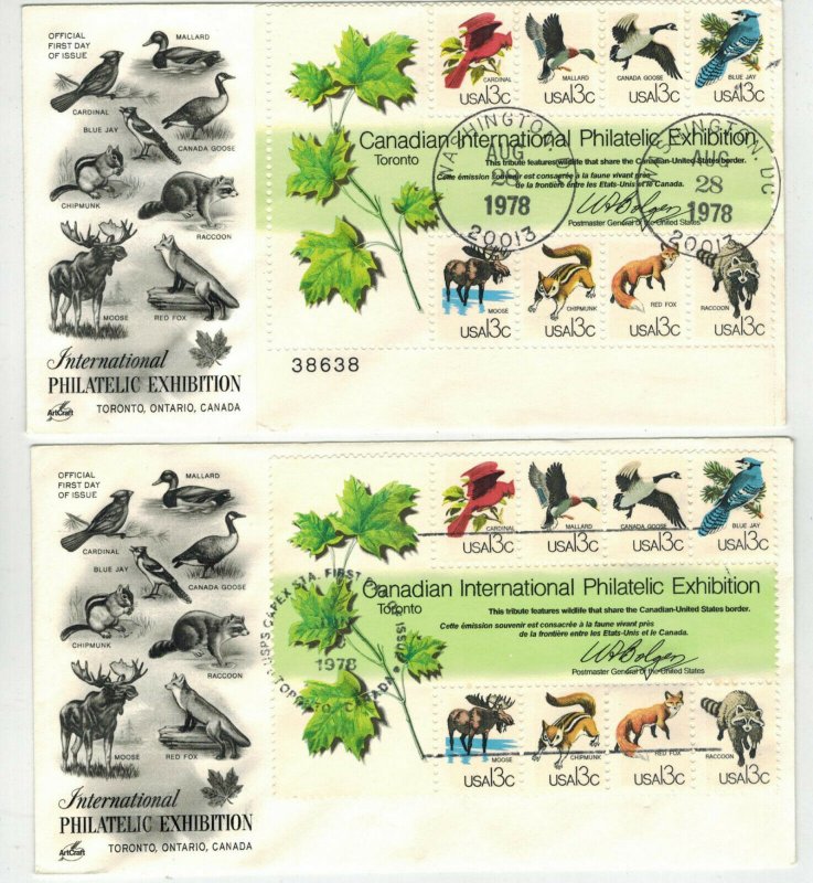 Better Artcraft SET  2 WILDLIFE SOUVENIR SHEETS 1757 FDC + Last Day Plate Block