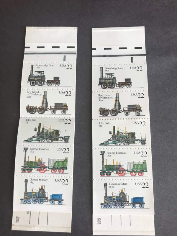 Steam Locomotives 2 Booklets MNH (40) 22c Scott #2362-66 Five designs 1829-1839