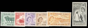 Falkland Islands #122-127 Cat$37, 1955-57 QEII, complete set, never hinged