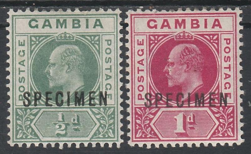 GAMBIA 1902 KEVII SPECIMEN 1/2D AND 1D WMK CROWN CA