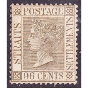 MALAYA STRAITS SETTLEMENTS 1888 QV 96c Olive-Grey SG71 MH CV £75+