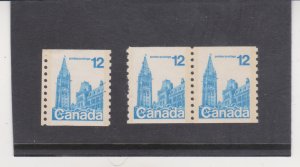 Canada Scott # 729 Coil Pair + Single 12 cent stamps 1977-1978 MNH  Parliament