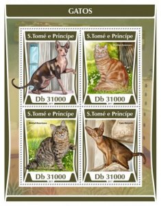 St Thomas - 2017 Cats on Stamps - 4 Stamp Sheet - ST17315a