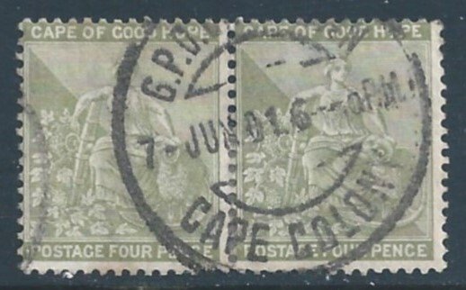 Cape Of Good Hope #48 Used 4p Hope & Symbols of Colony w/o Frame Line - Wmk...