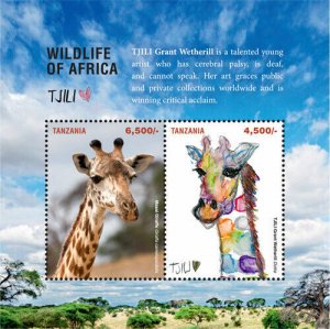 Tanzania 2017 - Wildlife of Africa giraffe TJILI Art - Souvenir Stamp Sheet MNH