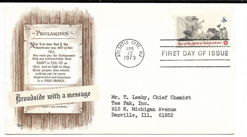 US 1477 8c Broadside single on FDC Marg Cachet ECV $10.00