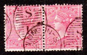 GB 1857 SC 26, rose (white), fresh pair, r.h. stamp has several short perfs