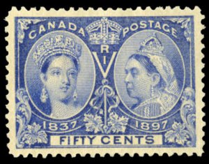 Canada #60 Cat$375, 1897 50c ultramarine, hinged, well centered