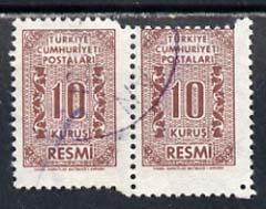 Turkey 1962 Official 10k red-brown used pair with perf jump