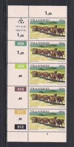 SOUTH AFRICA - TRANSKEI SC# 18a  CONTROL STRIP/5  #608-12   FVF/MOG  1976