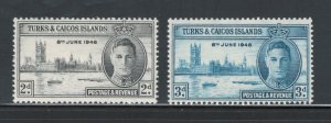 Turks & Caicos 1946 Peace Omnibus Issue Scott # 90 - 91 MH