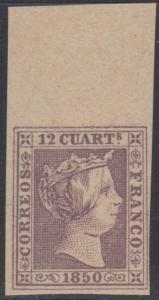 SPAIN 1850 QUEEN ISABELLA II Sc 2 MARGINAL SINGLE FORGERY UNUSED (CV$2,500) 