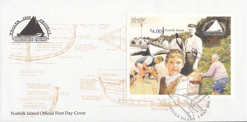 Norfolk Island 2000 FDC Sc #704 $4 Whaler Project O/P Stamp Show 2000 and Cro...