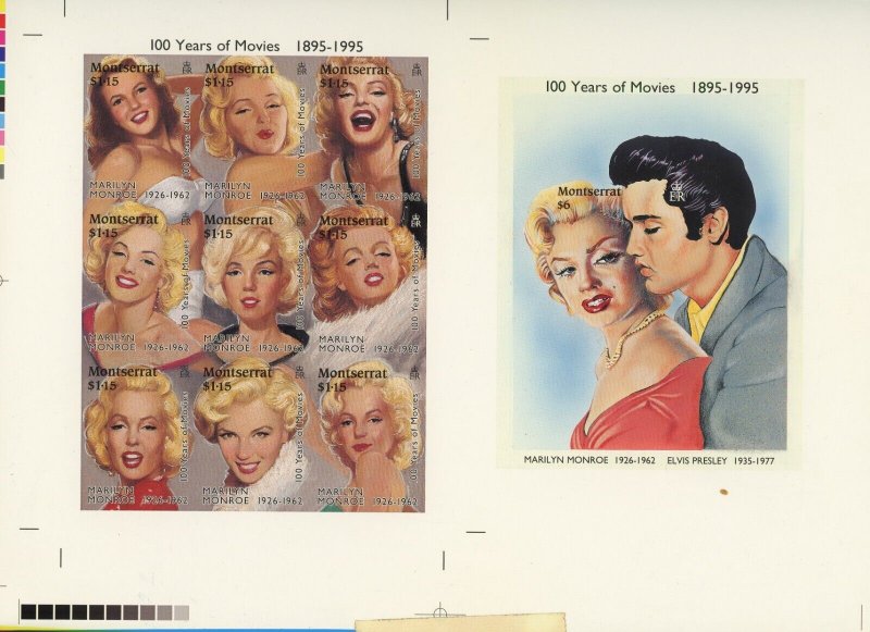 Montserrat Elvis Presley Marilyn Monroe Essay Proof Postage Souvenir Sheet Trial