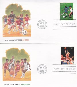 United States # 3399-3402, Youth Team Sports, Fleetwood First Day Cover