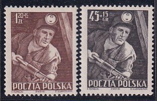 Poland 1952 Sc B95-6 Miner Day Stamp MNH