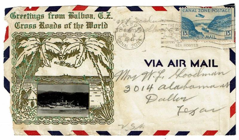 Canal Zone 1941 Airmail Cover, Front Only - Z407