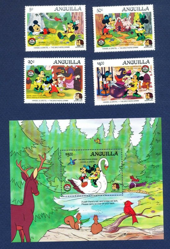 ANGUILLA - #648-652 & 650A - VF MNH set & S/S - Disney Hansel & Gretel - 1986