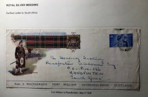 1948 Fort William England First Day Cover To South Africa Silver Wedding