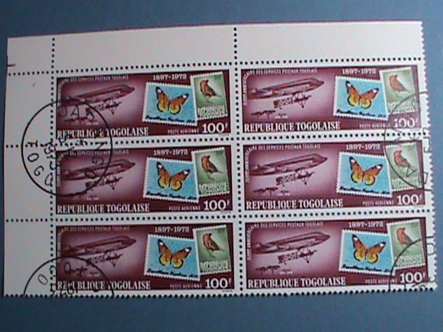 TOGO-1972  LOVELY BUTTERFLY STAMPS ON STAMPS IMPRINT CTO NH BLOCK OF 6 VF