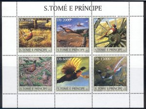 St Thomas & Prince Is. - 2003 MNH sheet of 6 pheasants #1487 cv 10.00