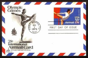 FIRST DAY COVER #UXC18 21c International Airmail Post Card ARTCRAFT U/A FDC 1979