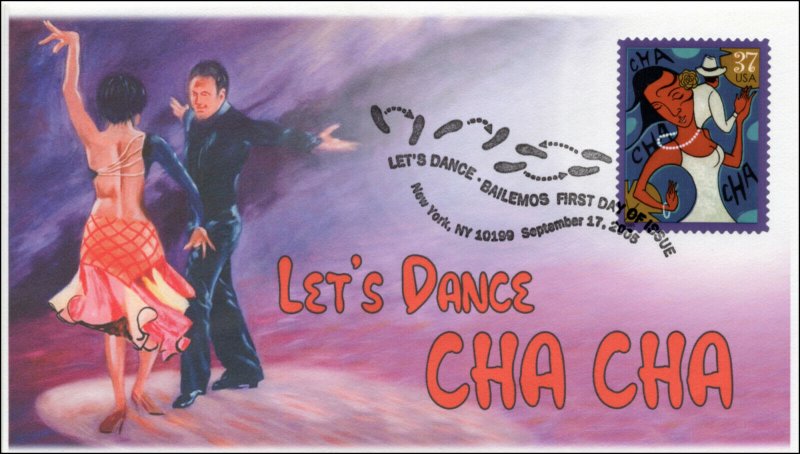 AO-3941-1, 2005, Let’s Dance, Cha Cha, Add-on Cachet, FDC, Pictorial Cancel,