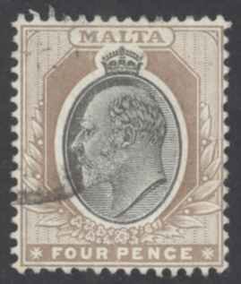 Malta Sc# 37 Used 1906 4p brown & black King Edward VII