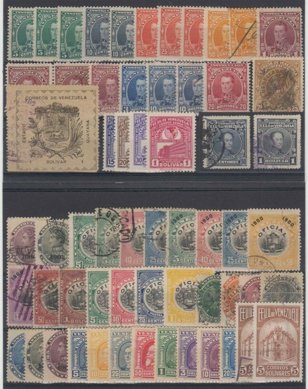 VENEZUELA  1890-1940 GROUP OF 60 STAMPS OFFICIALS, BOB & BETTER ITEMS MINT/USED 
