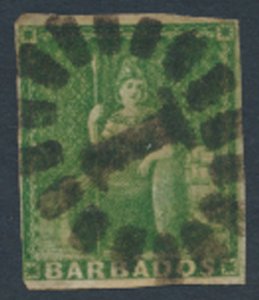 Barbados SG 7 SC# 5a Used Yellowish Green 4 margins please see scans for details