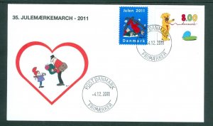 Denmark Cover. 2011 Postman “Christmas Seal Walk # 35.8 Kr.Santa Falling Skiing.