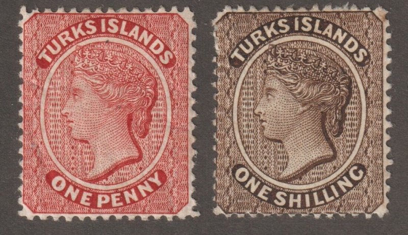 EDSROOM-17369 Turks Islands 45, 47 HH 1887-1889 Writing on Reverse CV$16.50