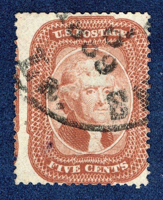 [0193] 1858 Scott#27 5¢ JEFFERSON BRICK RED used cv:$1,450