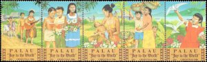 Palau #121a, Complete Set, Strip of 5, 1986, Christmas, Never Hinged