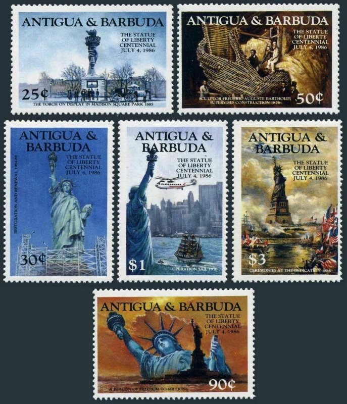 Antigua 828-834,MNH.Michel 834-840 Bl.88. Statue Liberty-100.Ship,Helicopter.