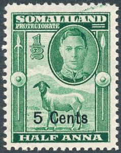 Somaliland Protectorate 1951 5c on ½a Green SG125 MH