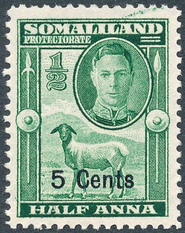 Somaliland Protectorate 1951 5c on ½a Green SG125 MH