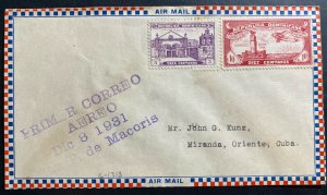 1931 Macoris Dominican Republic First Flight Airmail cover FFC to Miranda