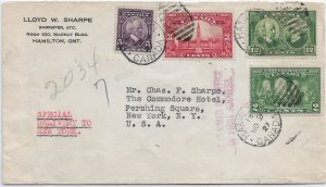 1927 Hamilton, Canada to New York, NY Special Delivery 2c, 3c, 5c ... (56805)