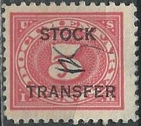 US RD4 (used) 5¢ stock transfer, car rose, perf. 11 (1918)