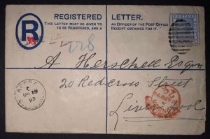 1893 Gold Coast Registered Cover Accra to Liverpool England Higgins and Gage C3A