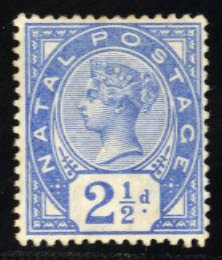 Natal #78 Cat$12.50, 1891 2 1/2p ultramarine, hinged