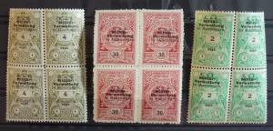 WWI AUSTRIA - MONTENEGRO -REVENUE STAMPS (MNH) - 3 BLOCKS OF 4 R! yugoslavia J22