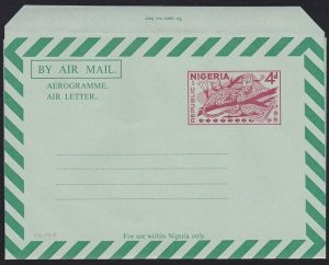 NIGERIA 4d Leopard aerogramme - fine unused................................B1995