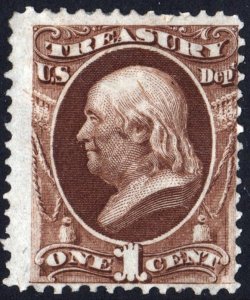 SC#O72 1¢ Franklin Treasury Department Official (1873) Uncancelled/No Gum