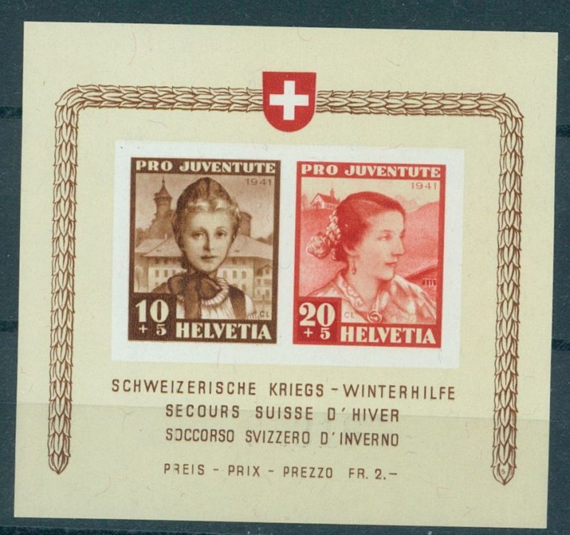 SWITZERLAND. SOUVENIR SHEET PRO JUVENTUTE 1941, NEVER HINGED