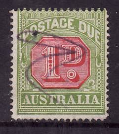 Australia-Sc#J40c-used 1p Postage Due-perf 14-1909-23-
