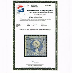 AFFORDABLE GENUINE SCOTT #115 F-VF USED 1869 PICTORIAL PSE CERT CLEAR G-GRILL