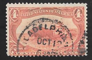 #287 4 cents SUPERB DATE CANCEL Indian Hunting Buffalo (1898) Stamp used F