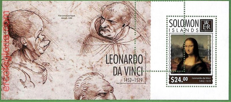 B1844 - SOLOMON ISLAND - ERROR MISPERF Stamp Sheet - 2014 - ART, Da Vinci-